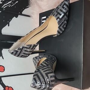 INC International Concepts Women's Geometric Black and Silver Heels